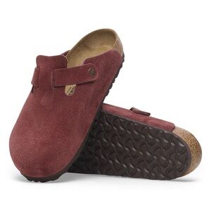 Birkenstock Boston Clog- Zinfandel Red Suede Mules